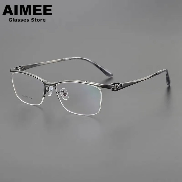 Aimee Unisex Semi Rim Square Brow Line Titanium Eyeglasses 46110 Semi Rim Aimee Gun-Grey