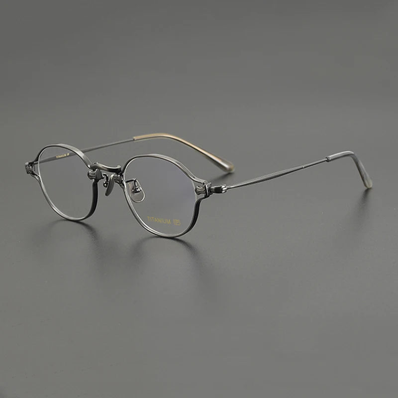 Gatenac Unisex Full Rim Round Small Titanium Eyeglasses Gxyj1199 Full Rim Gatenac Gun