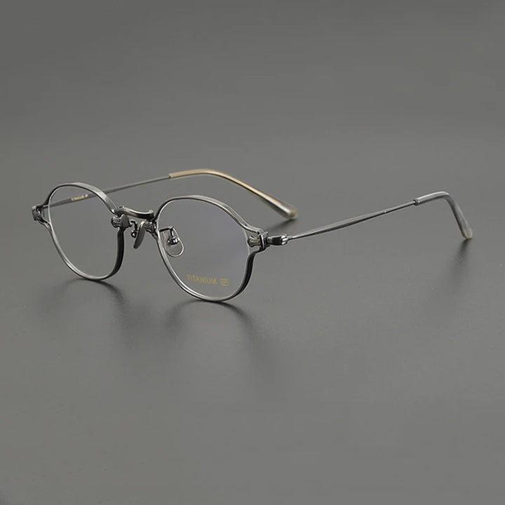 Gatenac Unisex Full Rim Round Small Titanium Eyeglasses Gxyj1199 Full Rim Gatenac Gun