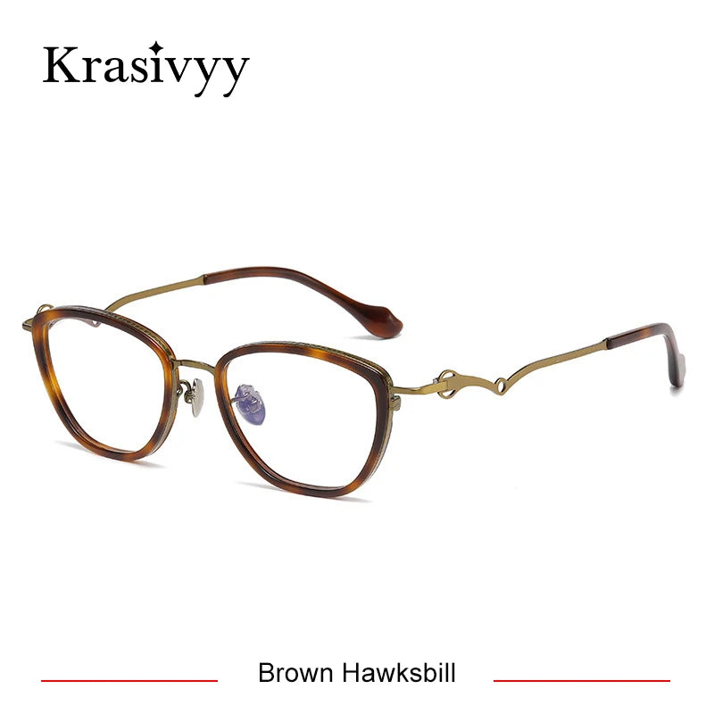 Krasivyy Unisex Full Rim Polygon Square Titanium Acetate Eyeglasses 46089 Full Rim Krasivyy Brown Hawksbill