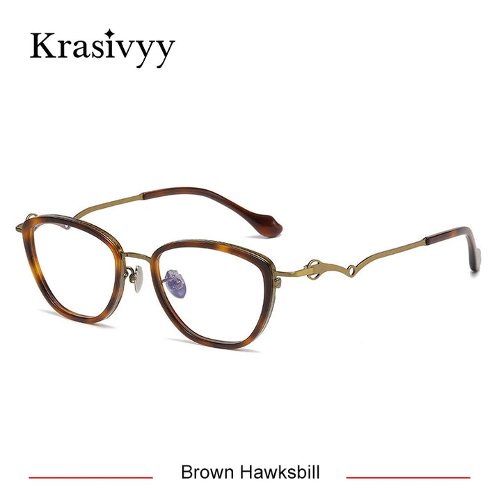 Krasivyy Unisex Full Rim Polygon Square Titanium Acetate Eyeglasses 46089 Full Rim Krasivyy Brown Hawksbill