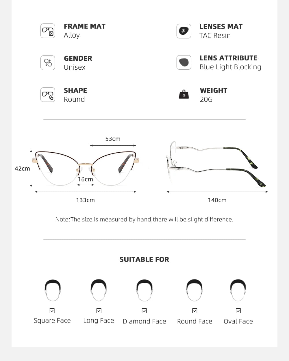 Laoyehui Women's Semi Rim Oval Cat Eye Alloy Reading Glasses 8451 Reading Glasses Laoyehui