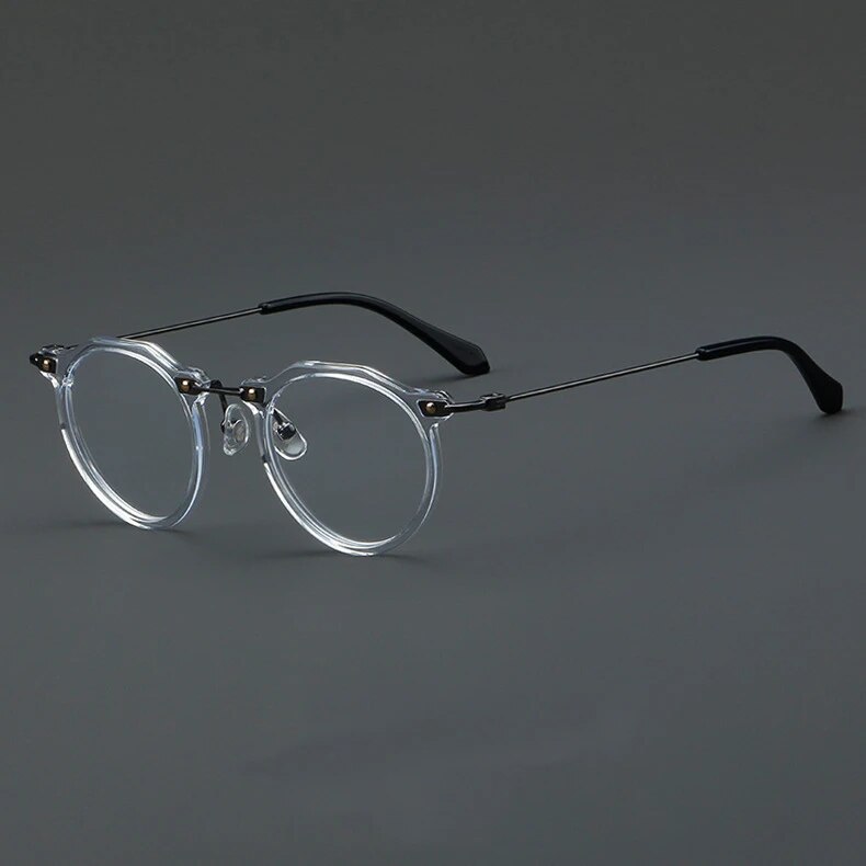 CCspace Unisex Full Rim Flat Top Round Acetate Eyeglasses 57028 Full Rim CCspace C3CLear