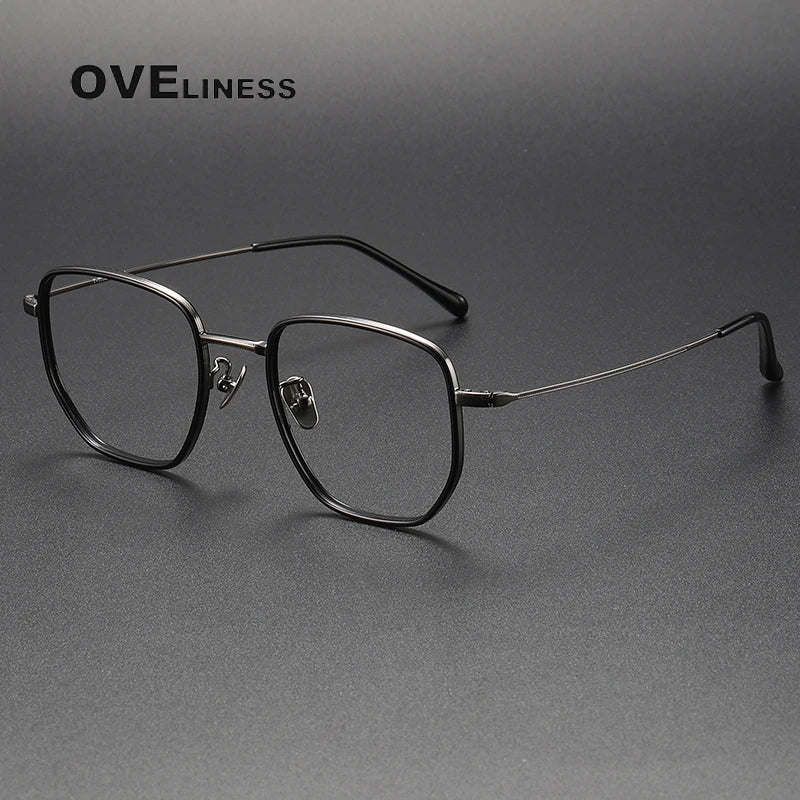 Oveliness Unisex Full RIm Square Acetate Titanium Eyeglasses 8512 Full Rim Oveliness black gun  