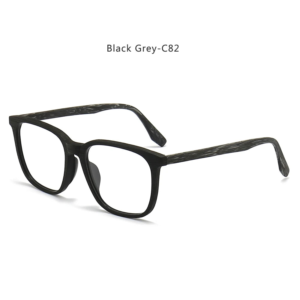 Hdcrafter Unisex Full Rim Square Oval Bamboo Wood Eyeglasses 48082 Full Rim Hdcrafter Eyeglasses Black-Grey-C82