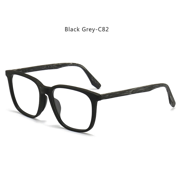 Hdcrafter Unisex Full Rim Square Oval Bamboo Wood Eyeglasses 48082 Full Rim Hdcrafter Eyeglasses Black-Grey-C82
