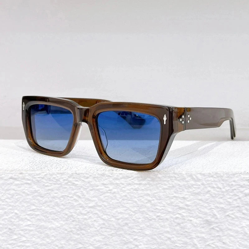 Hewei Unisex Full Rim Square Acetate Sunglasses 0031 Sunglasses Hewei blue-dark brown as picture 