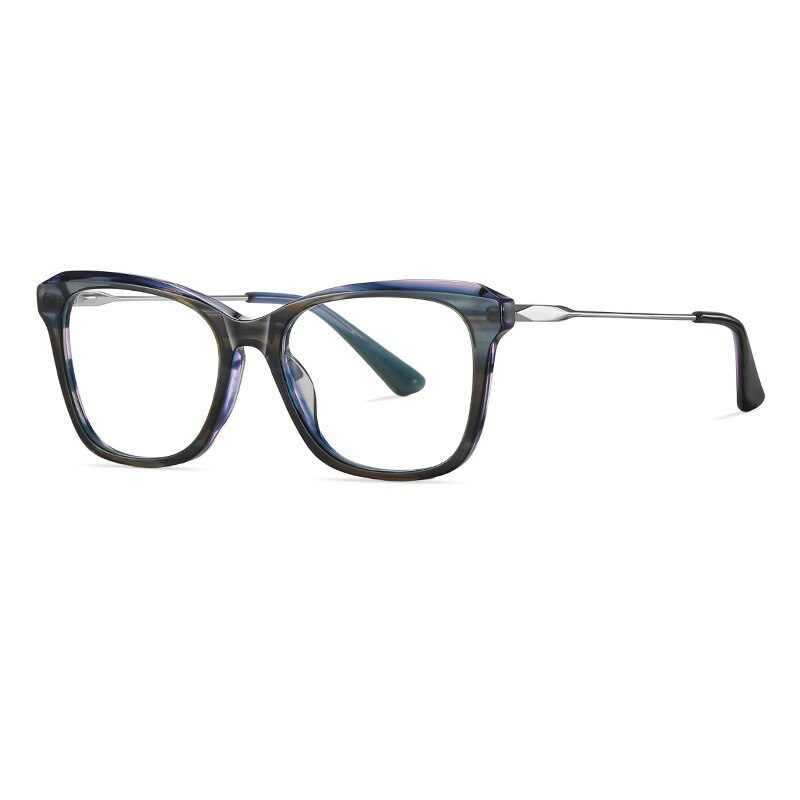 CCspace Women's Full Rim Square Cat Eye Spring Hinge Acetate Alloy Eyeglasses 56241 Full Rim CCspace PurpleLeopard