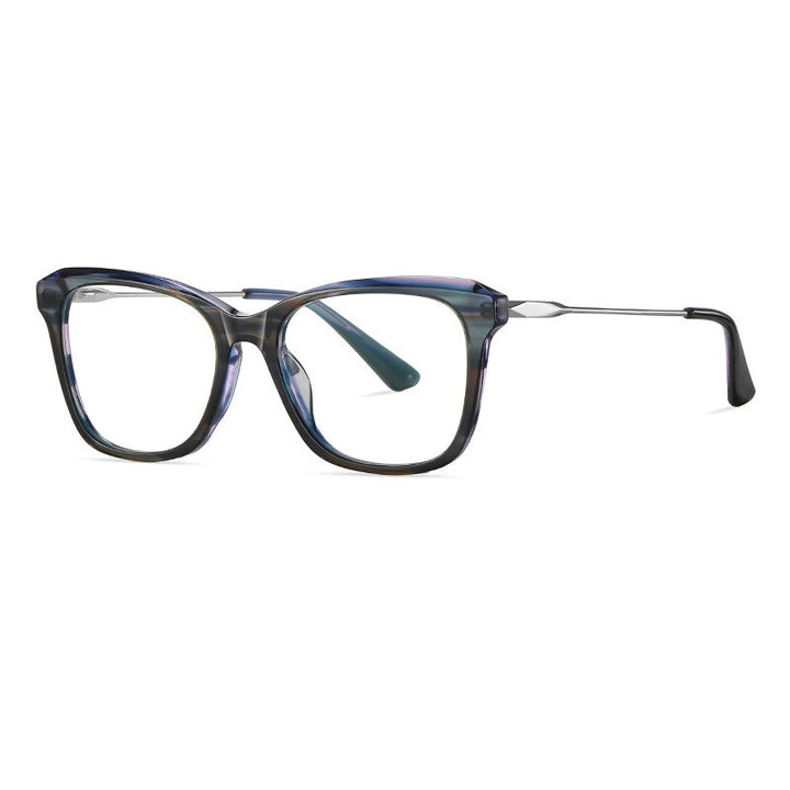 CCspace Women's Full Rim Square Cat Eye Spring Hinge Acetate Alloy Eyeglasses 56241 Full Rim CCspace PurpleLeopard