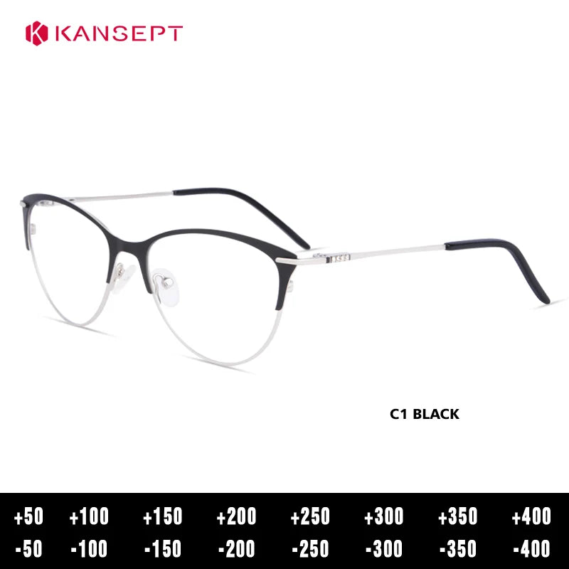 Kansept Women's Full Rim Oval Cat Eye Alloy Tr 90 Reading Glasses 53751