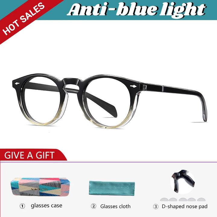 Vicky Unisex Full Rim Round Acetate Myopic Reading Glasses Polarized 31102 Reading Glasses Vicky Prescription custom S31102-C4-1