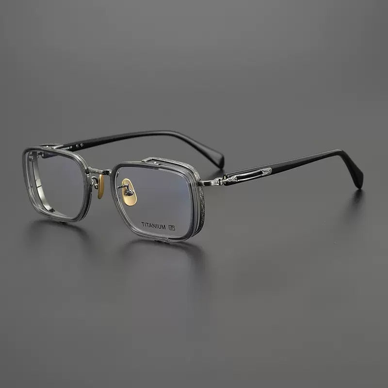 Gatenac Unisex Full Rim Square Acetate Titanium Eyeglasses Gxyj1023 Full Rim Gatenac