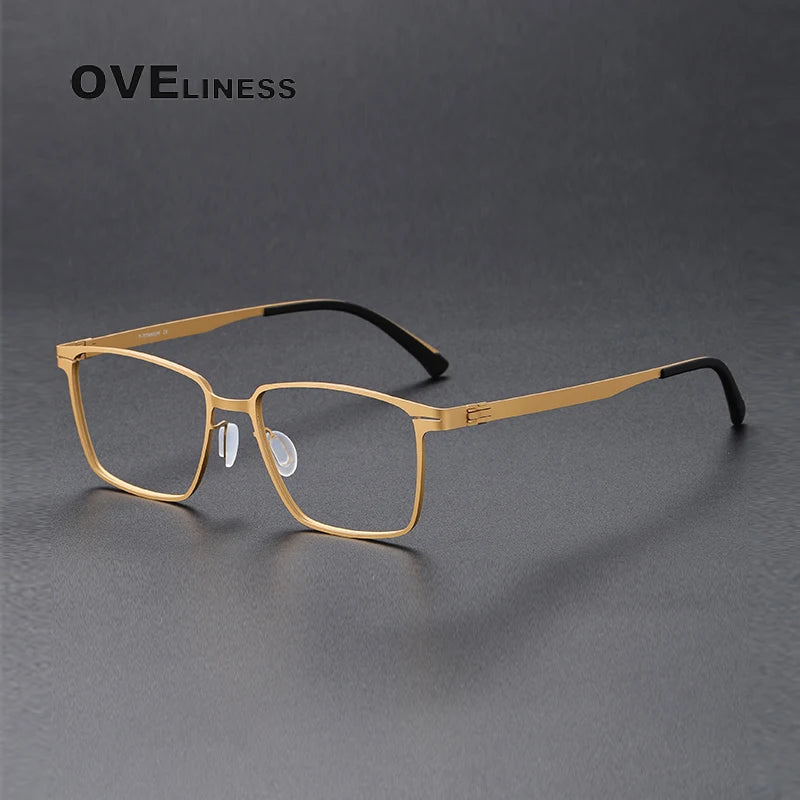 Oveliness Unisex Full Rim Square Screwless Titanium Eyeglasses 80995 Full Rim Oveliness gold  