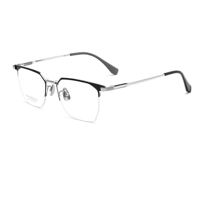 Yimaruili Men's Semi Rim Square Titanium Eyeglasses 2097p Semi Rim Yimaruili Eyeglasses Black Silver  