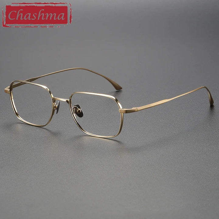 Chashma Ottica Men's Full Rim Small Square Titanium Eyeglasses 14539 Full Rim Chashma Ottica Gold  