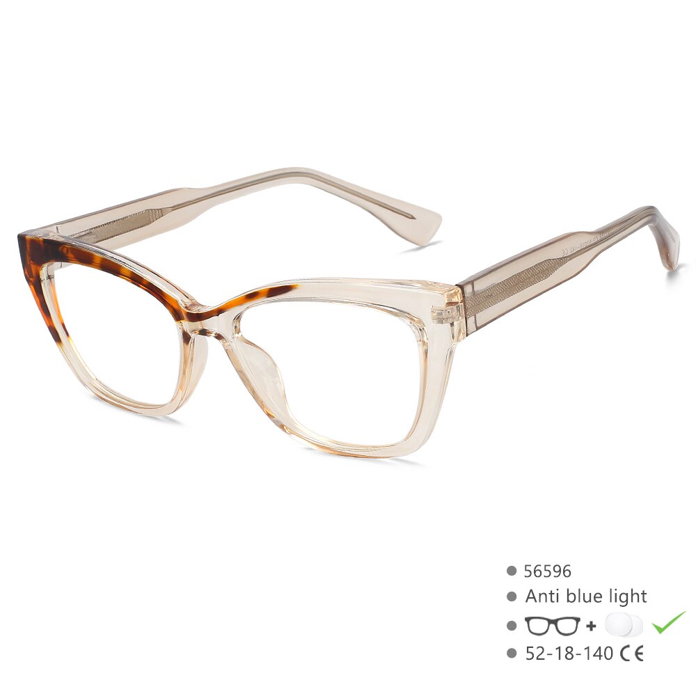 CCspace Unisex Full Rim Square Cat Eye Tr 90 Titanium Eyeglasses 56596 Full Rim CCspace C3ClearTea