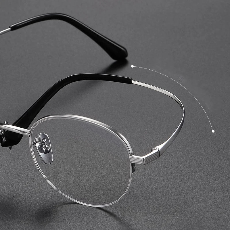 Bclear Unisex Semi Rim Round Titanium Eyeglasses 86682 Semi Rim Bclear