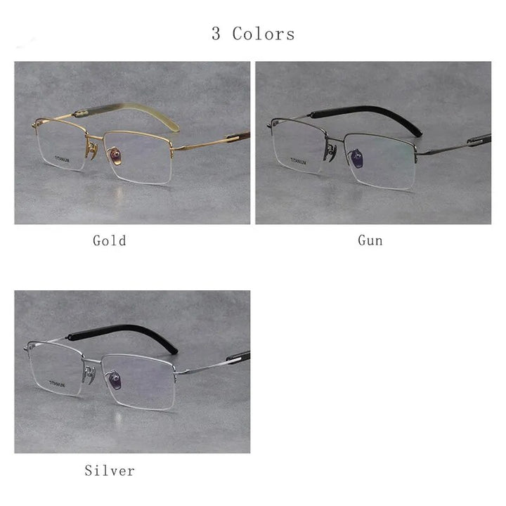Hdcrafter Men's Semi Rim Square Titanium Horn Temple Eyeglasses H2302 Semi Rim Hdcrafter Eyeglasses