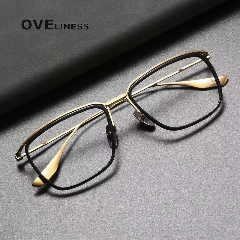 Oveliness Men's Full Rim Square Acetate Titanium Eyeglasses 614106