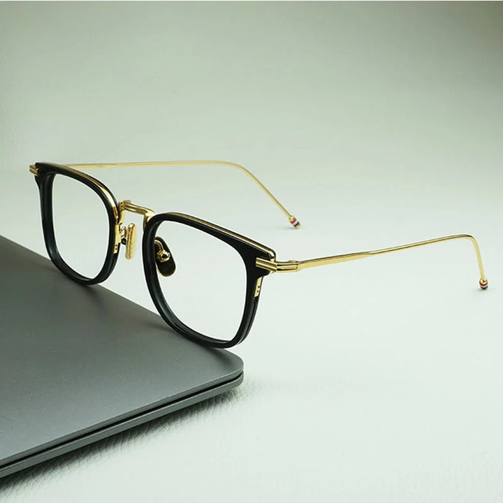 Black Mask Unisex Full Rim Square Alloy Acetate Eyeglasses T905 Full Rim Black Mask