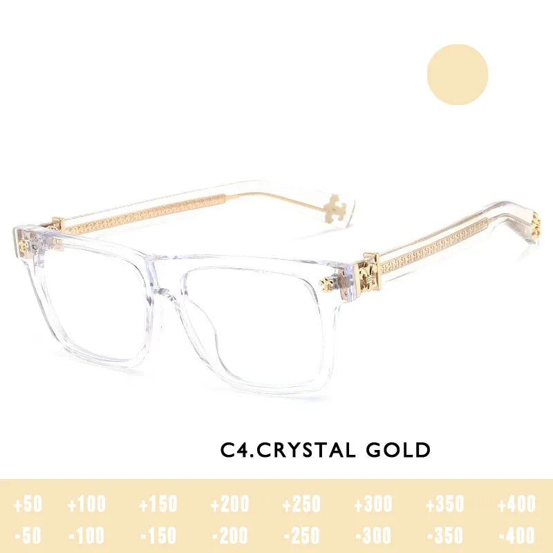 Kansept Men's Full Rim Square Thick Acetate Reading Glasses 742503 Reading Glasses Kansept C4 CRYSTAL GOLD -100