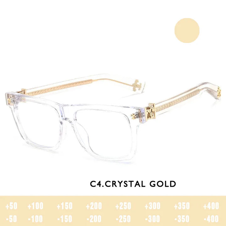 Kansept Men's Full Rim Square Thick Acetate Reading Glasses 742503 Reading Glasses Kansept C4 CRYSTAL GOLD -100