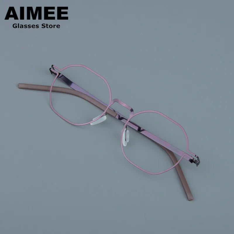Aimee Women's Full Rim Polygon Oval Screwless Steel Eyeglasses 13546 Full Rim Aimee Purple