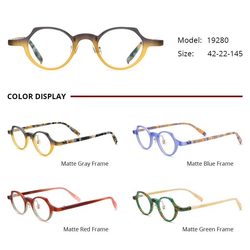 Nobler Unisex Full Rim Small Irregular Round Frosted Acetate Eyeglasses 19280 Full Rim Nobler