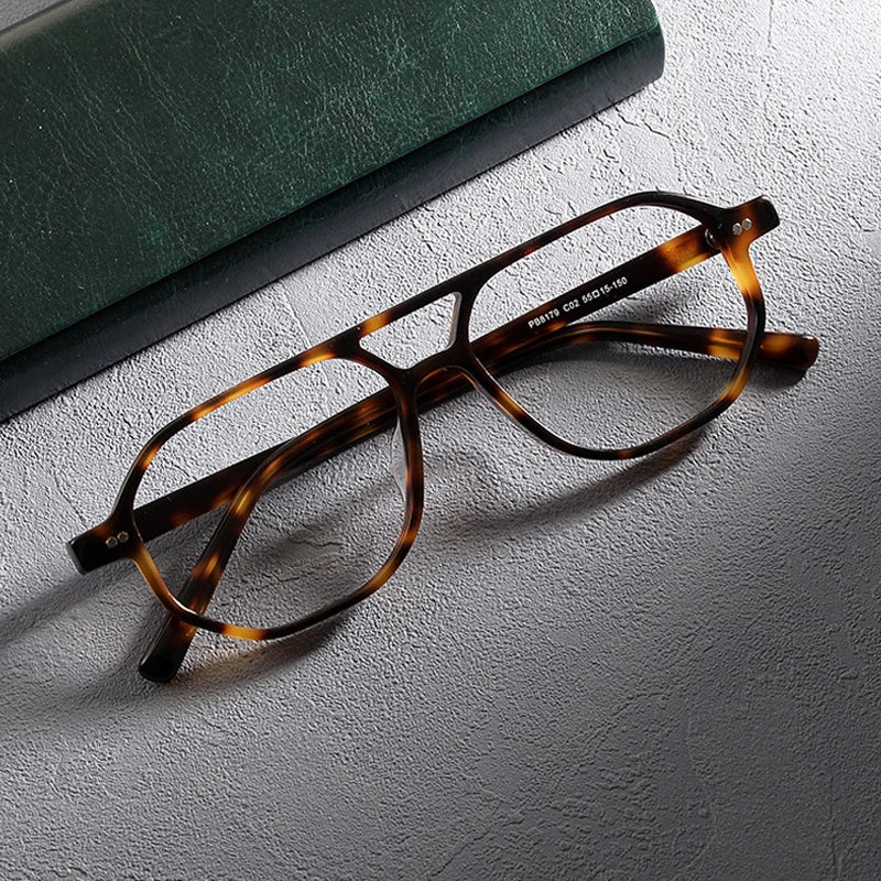 Gatenac Unisex Full Rim Flat Top Round Double Bridge Acetate Eyeglasses 1232 Full Rim Gatenac Tortoiseshell