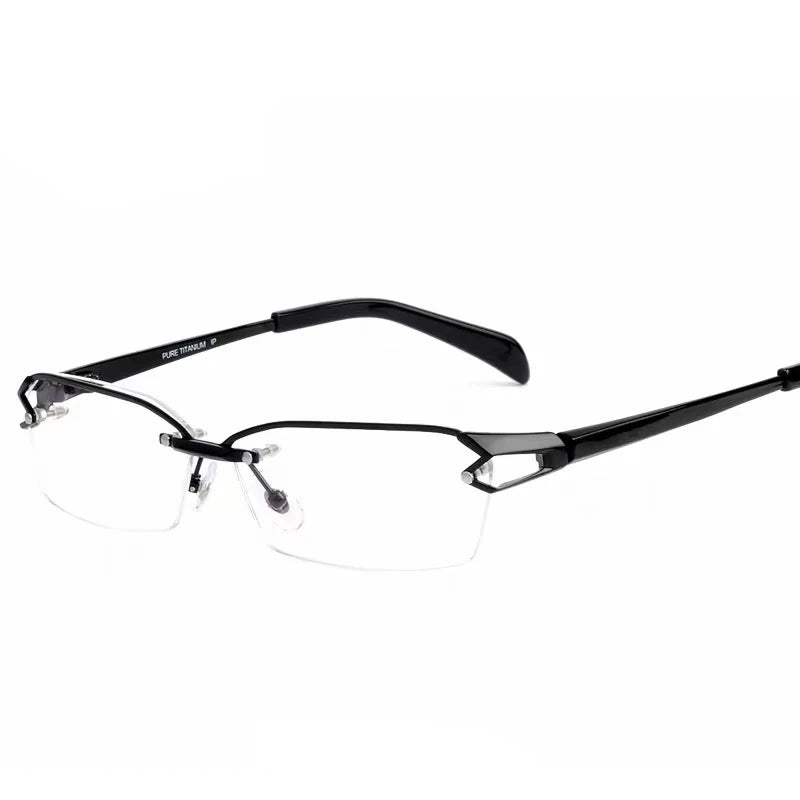 Muzz Unisex Semi Rimless Oval Square Titanium Eyeglasses 41143 Rimless Muzz Half Frame Black