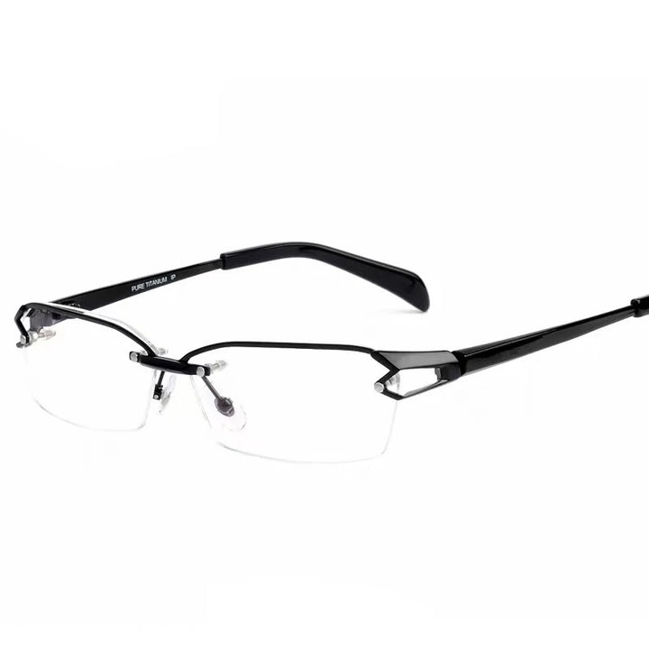 Muzz Unisex Semi Rimless Oval Square Titanium Eyeglasses 41143 Rimless Muzz Half Frame Black
