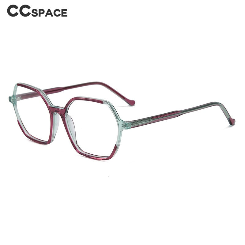 CCspace Unisex Full Rim Polygon Acetate Fiber Spring Hinge Eyeglasses 55992 Full Rim CCspace
