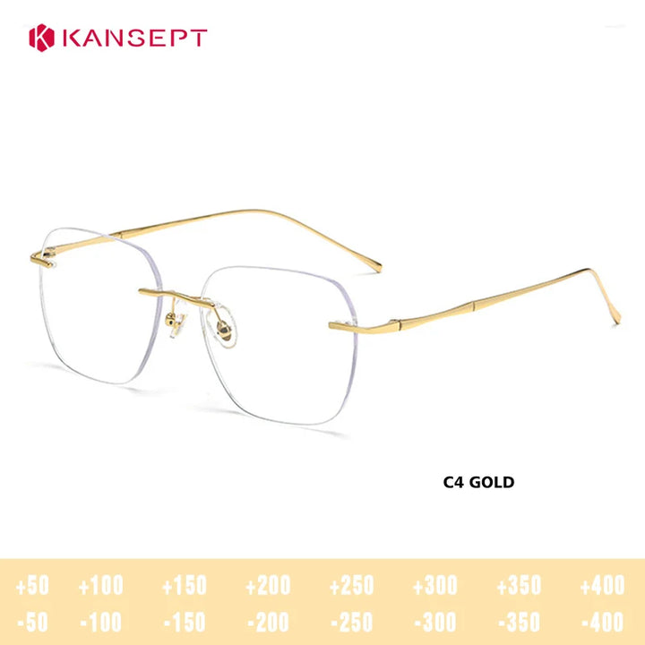 Kansept Unisex Rimless Square Polygon Titanium Reading Glasses 8911/12