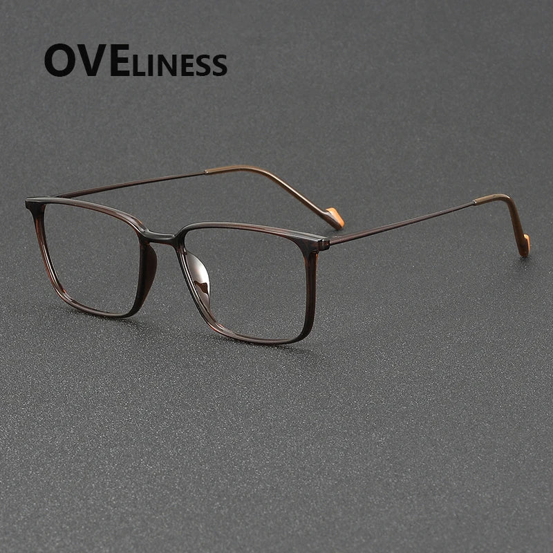 Oveliness Women's Full Rim Square Tr 90 Titanium Eyeglasses 92346 Full Rim Oveliness brown