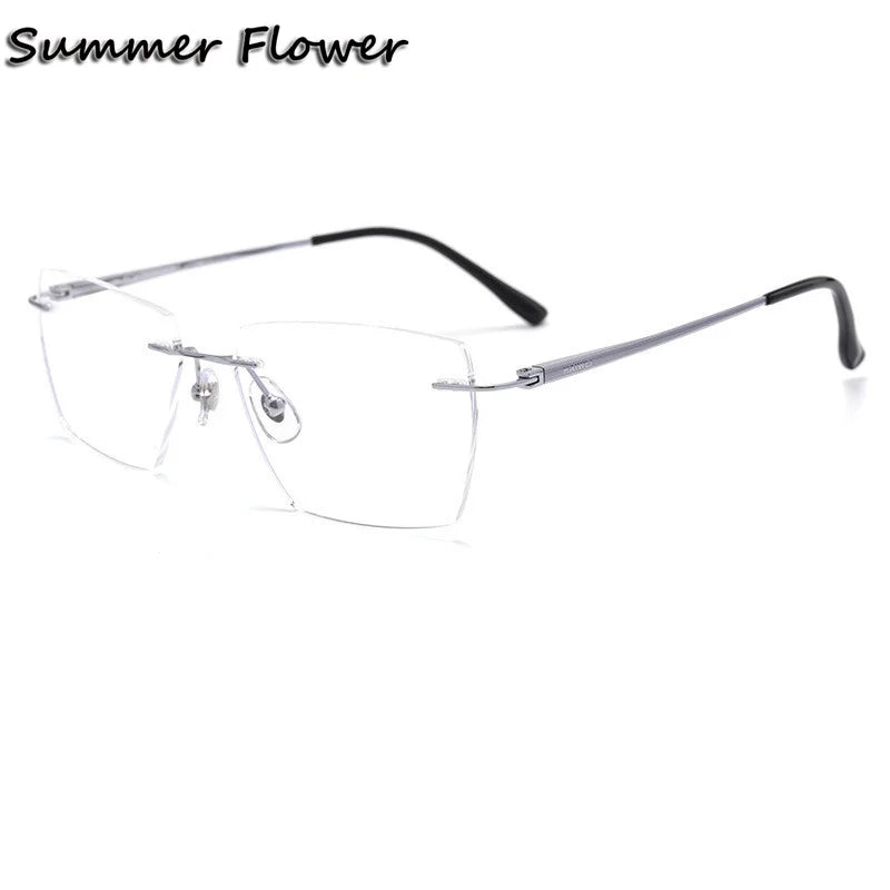 Summer Flower Unisex Rimless Polygon Square Titanium Eyeglasses 60103