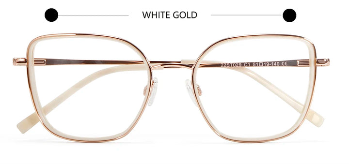 Esnbie Unisex Full Rim Square Cat Eye Titanium Eyeglasses 22029 Full Rim Esnbie WHITE GOLD