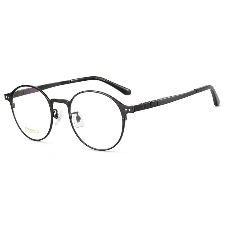Bclear Unisex Full Rim Round Titanium Eyeglasses 71080 Full Rim Bclear Bight Black