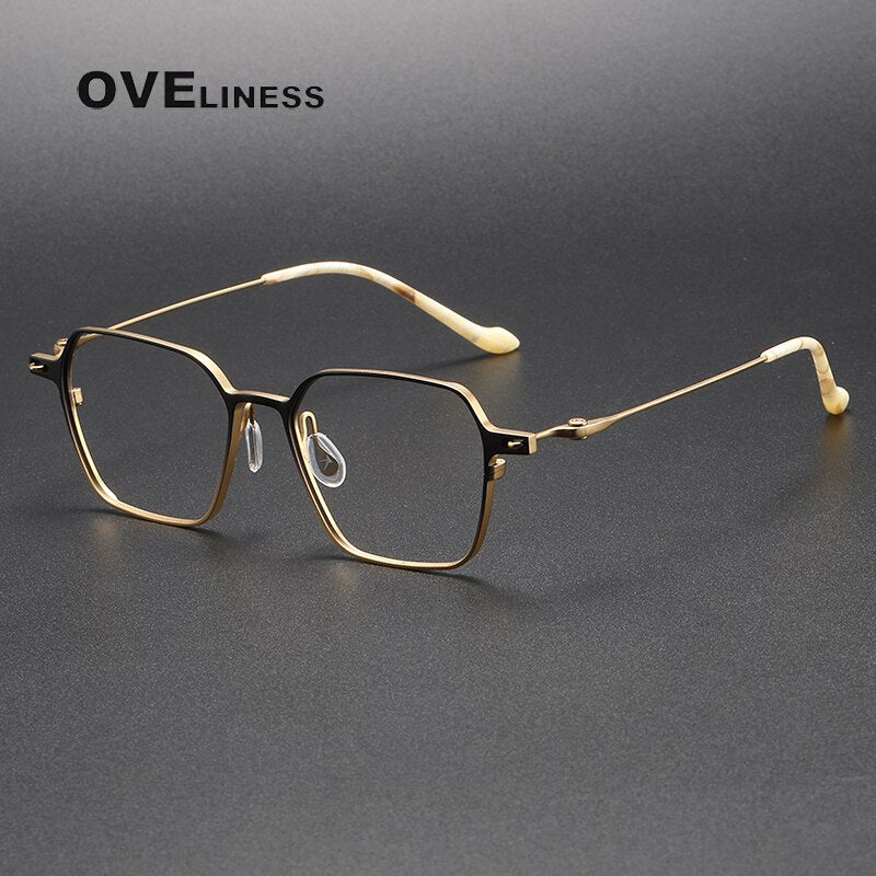 Oveliness Unisex Full Rim Square Titanium Eyeglasses 8202318 Full Rim Oveliness black gold  