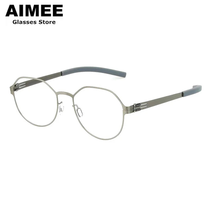 Aimee Women's Full Rim Polygon Round Screwless Steel Eyeglasses 4943 Full Rim Aimee Gun-Grey