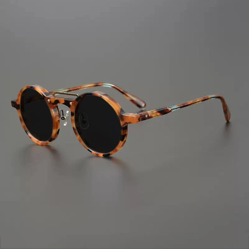 Gatenac Unisex Full Rim Round Polarized Acetate Sunglasses Mo11 Sunglasses Gatenac Tortoiseshell Gray