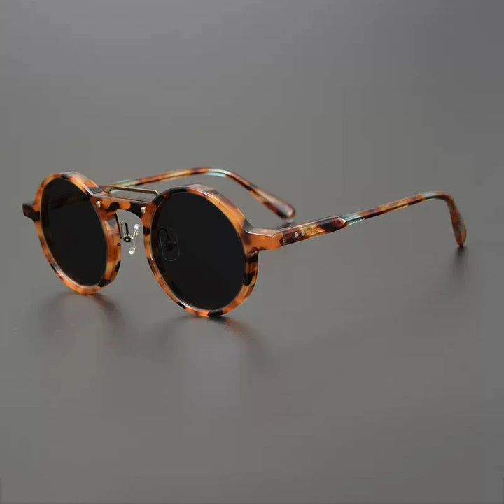 Gatenac Unisex Full Rim Round Polarized Acetate Sunglasses Mo11 Sunglasses Gatenac Tortoiseshell Gray