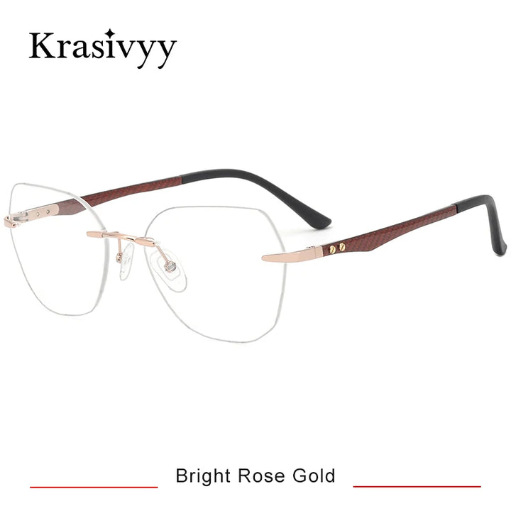 Krasivyy Women's Rimless Flat Top Polygon Titanium Eyeglasses 316026
