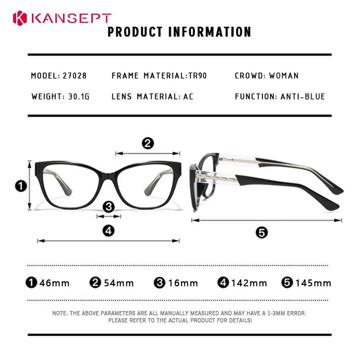 Kansept Women's Full Rim Square Tr 90 Alloy Reading Glasses 27028