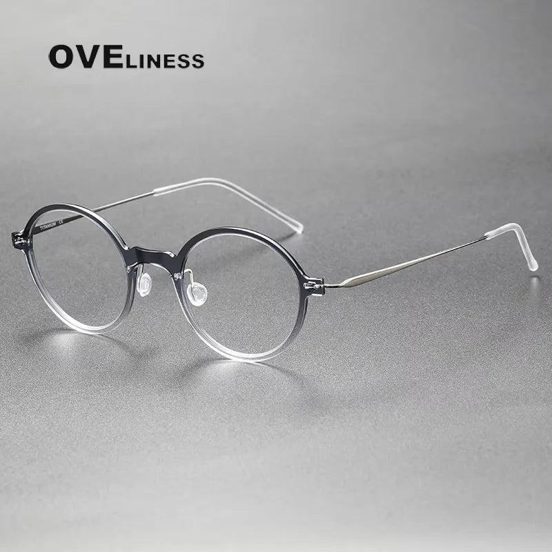 Oveliness Women's Full Rim Round Acetate Titanium Eyeglasses 36508