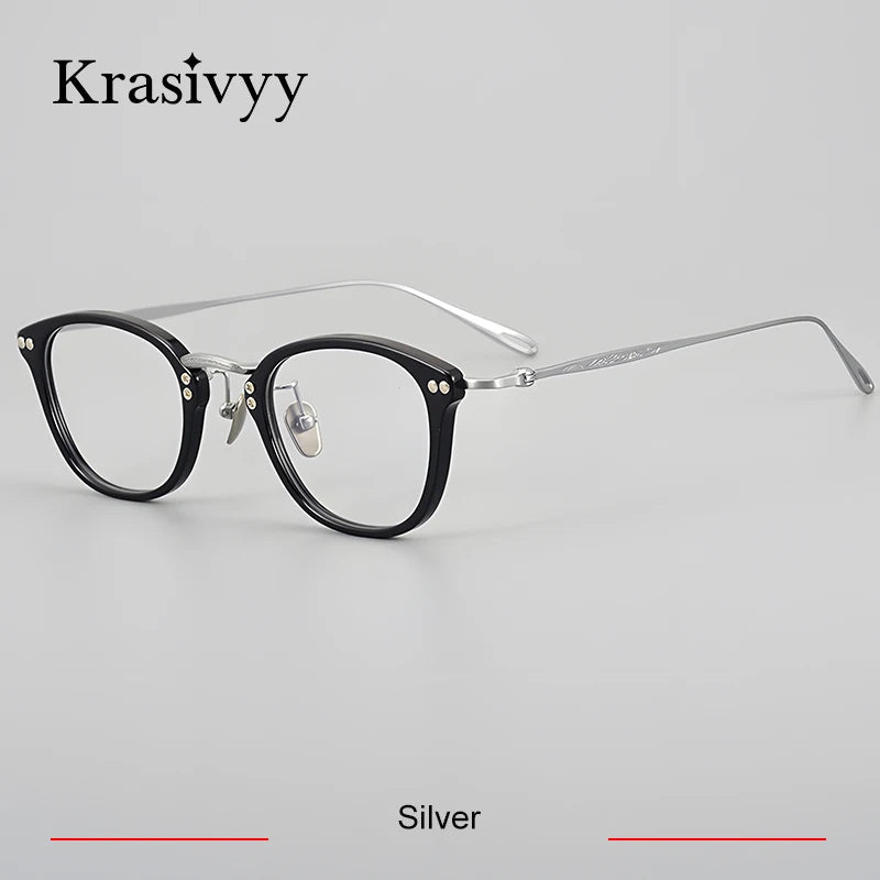 Krasivyy Unisex Full Rim Oval Titanium Acetate Eyeglasses 45955 Full Rim Krasivyy Silver