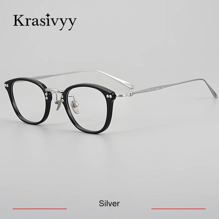 Krasivyy Unisex Full Rim Oval Titanium Acetate Eyeglasses 45955 Full Rim Krasivyy Silver
