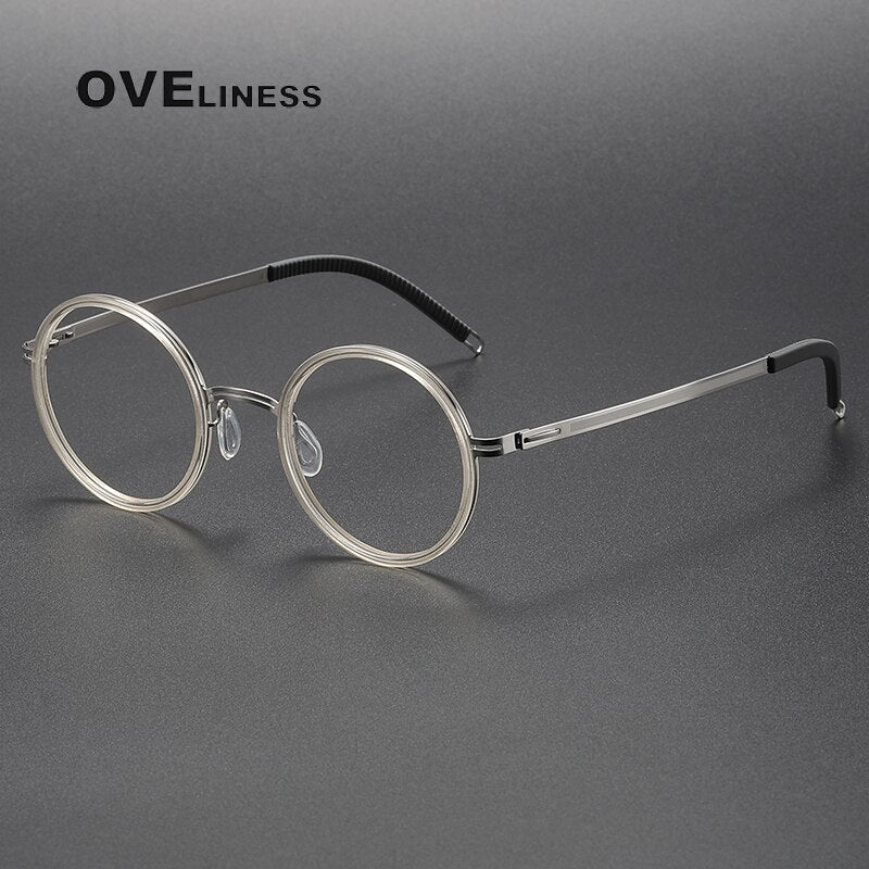 Oveliness Unisex Full Rim Round Screwless Titanium Acetate Eyeglasses 8202321 Full Rim Oveliness champagne