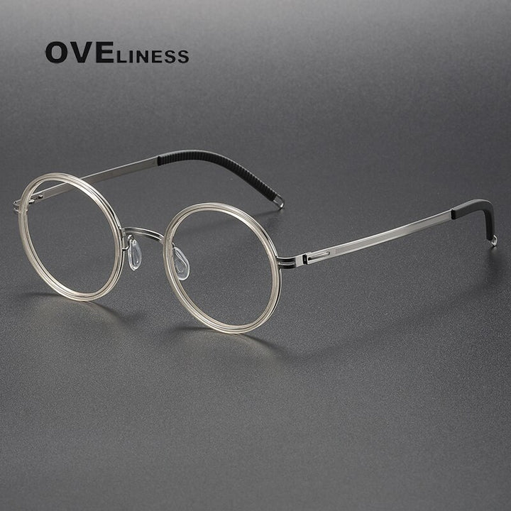 Oveliness Unisex Full Rim Round Screwless Titanium Acetate Eyeglasses 8202321 Full Rim Oveliness champagne  