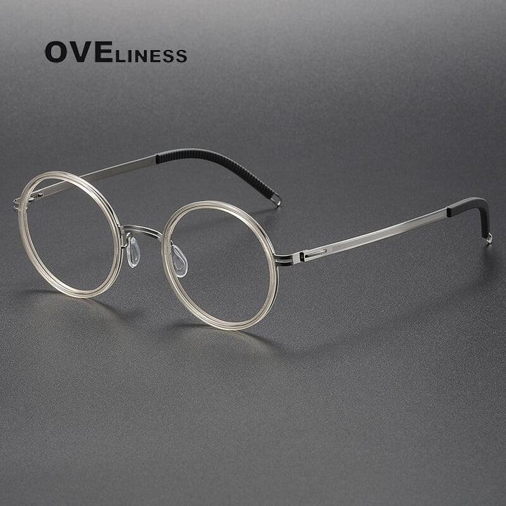 Oveliness Unisex Full Rim Round Screwless Titanium Acetate Eyeglasses 8202321 Full Rim Oveliness champagne