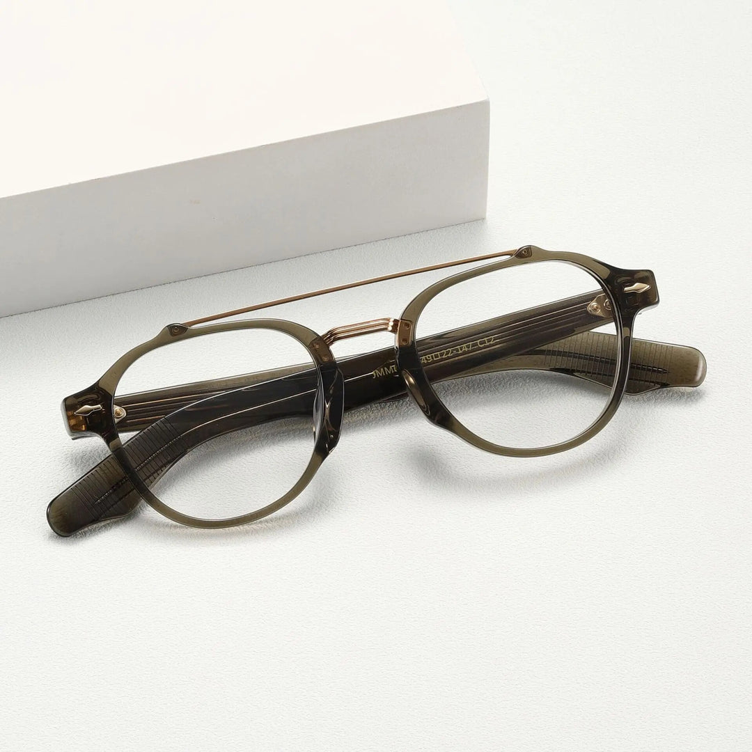 Muzz Unisex Full Rim Oval Oversized Double Bridge Acetate Titanium Eyeglasses 68 Full Rim Muzz